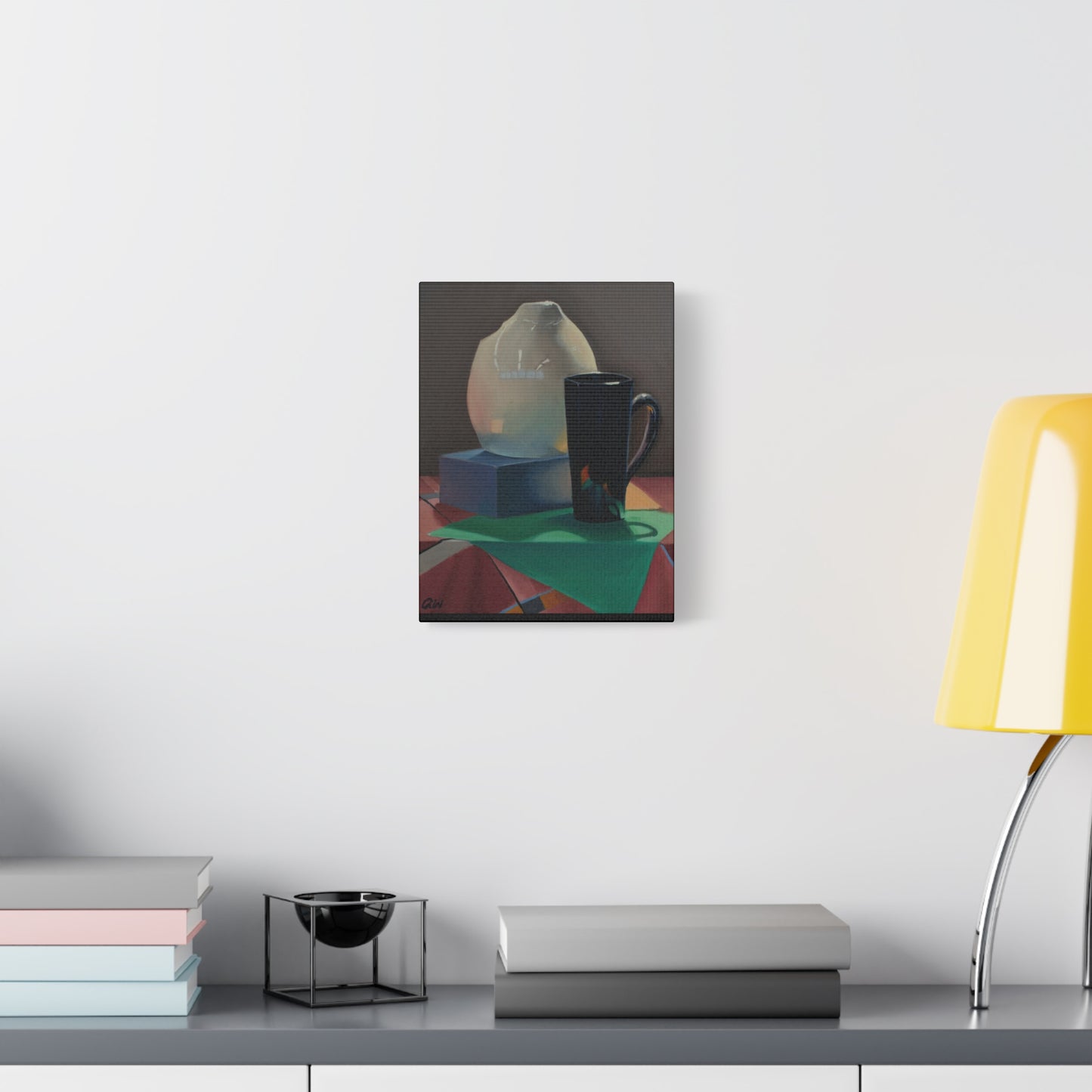 Canvas Art Print of "Kitchen" by Rochelle W. Grimm. - Still Life, Mug, Pitcher, Stretched Canvas Art Print, Modern Home Decor, Wall Art, Gift for Art Lovers, Unique Artwork, Contemporary Styling