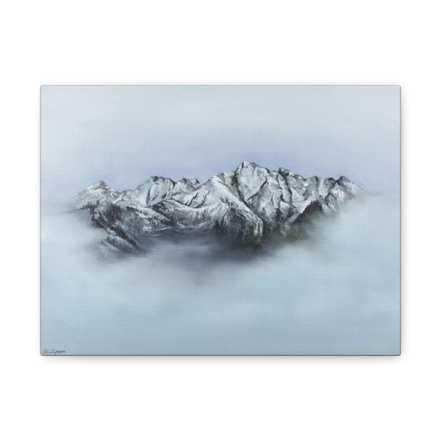Canvas Art Print of "Mountain Peaks in Mist" by Rochelle W. Grimm - Nature Decor, Home Office Decoration, Gift for Nature Lovers, Minimalist Wall Art