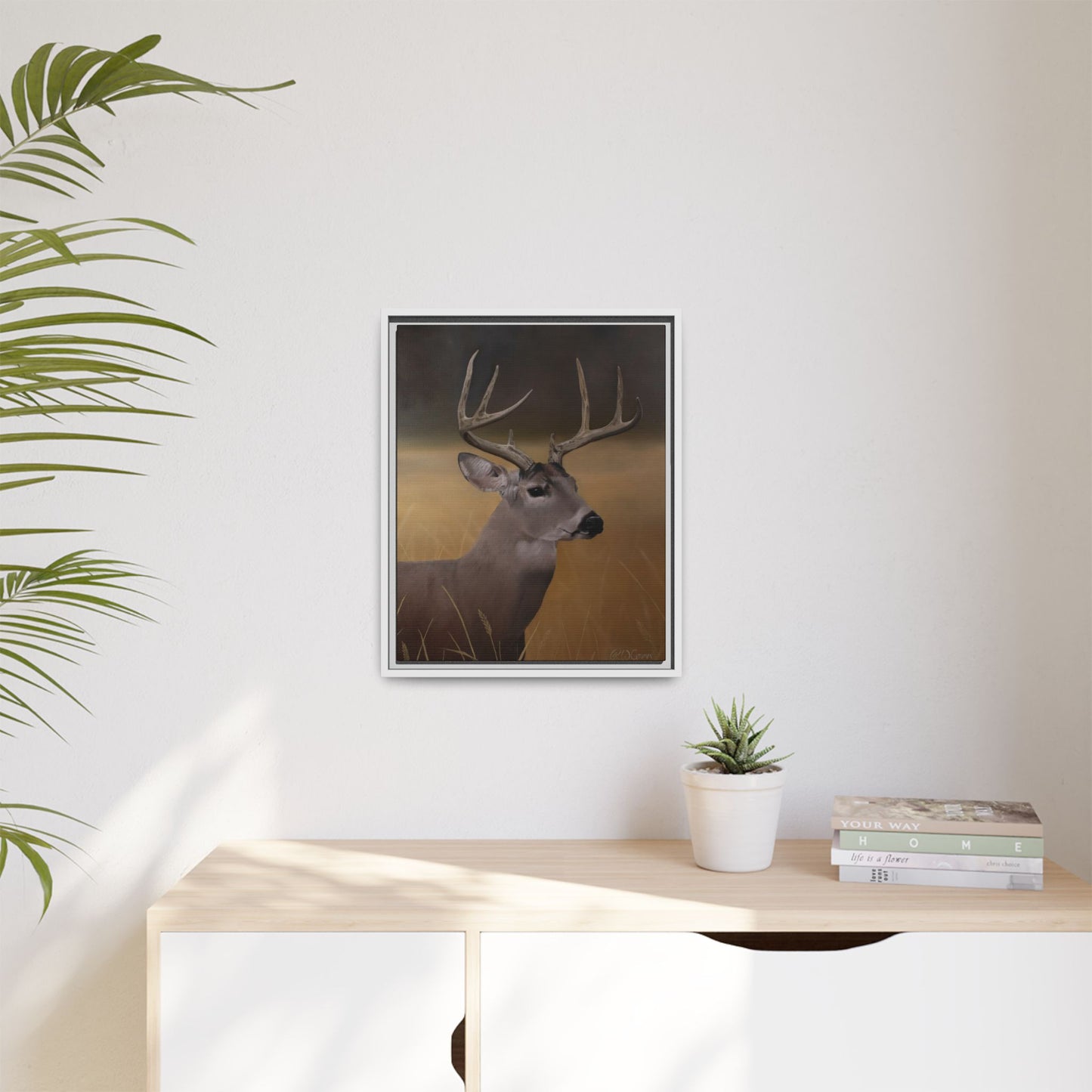 Framed Canvas Art Print of Whitetail Deer by Rochelle W. Grimm - Rustic Deer Wall Art, Nature Decor, Framed Canvas Print, Gift for Hunters, Wildlife Art, Home Decoration