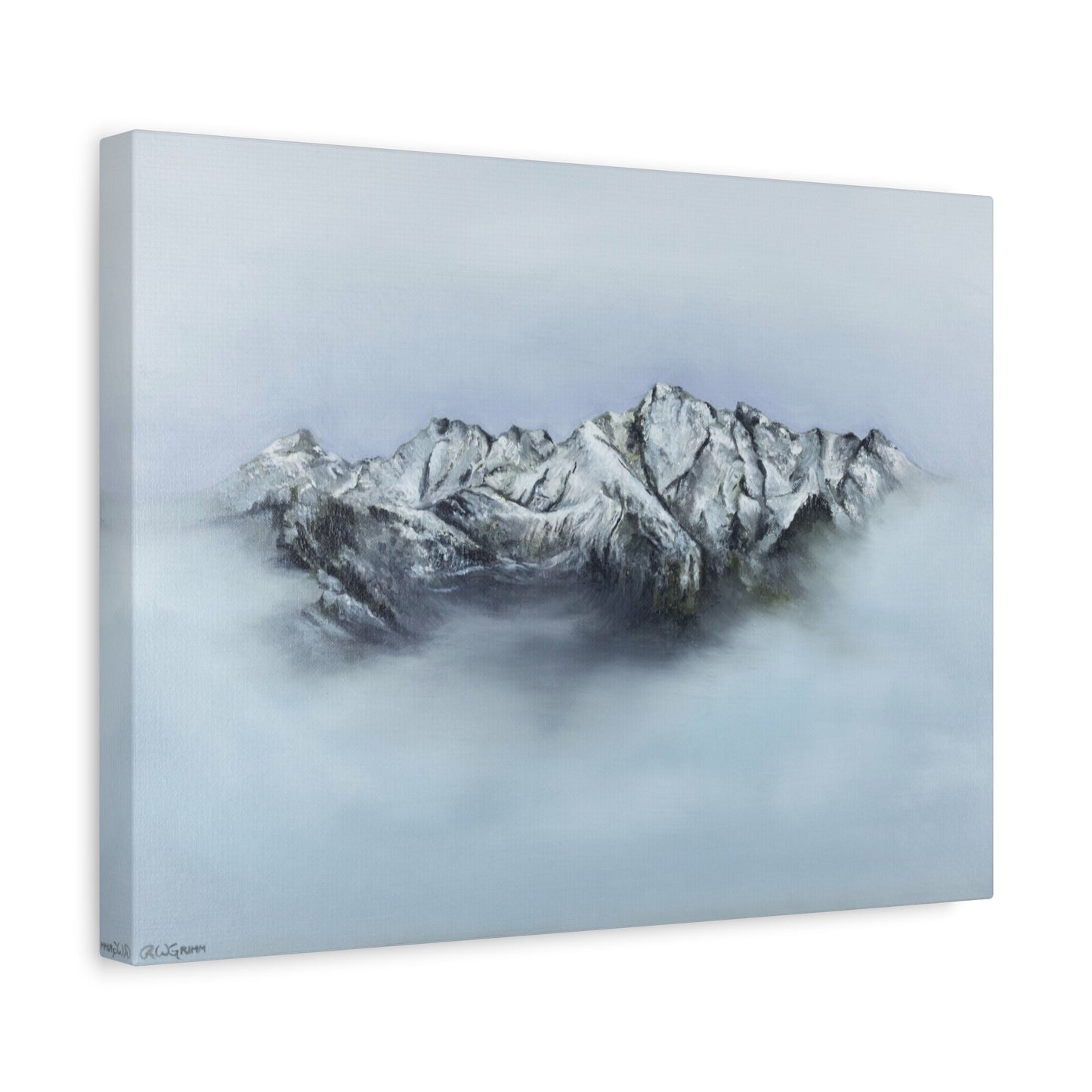 Canvas Art Print of "Mountain Peaks in Mist" by Rochelle W. Grimm - Nature Decor, Home Office Decoration, Gift for Nature Lovers, Minimalist Wall Art