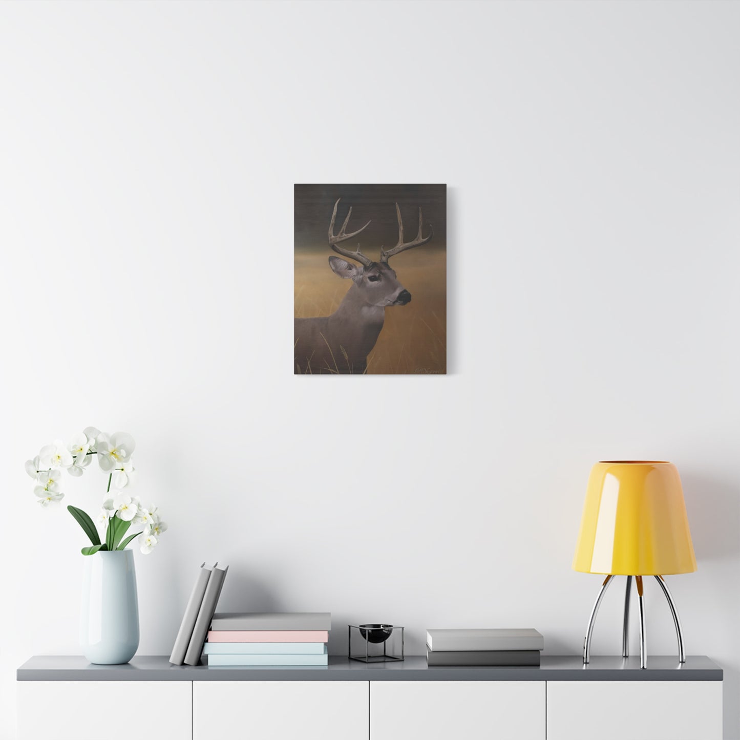 Canvas Art Print of "Whitetail Buck" by Rochelle W. Grimm. - Elegant Deer Canvas Wall Art, Nature Home Decor, Rustic Farmhouse Style, Great for Living Room or Cabin
