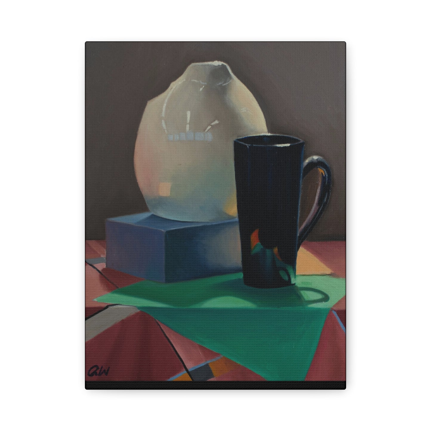 Canvas Art Print of "Kitchen" by Rochelle W. Grimm. - Still Life, Mug, Pitcher, Stretched Canvas Art Print, Modern Home Decor, Wall Art, Gift for Art Lovers, Unique Artwork, Contemporary Styling
