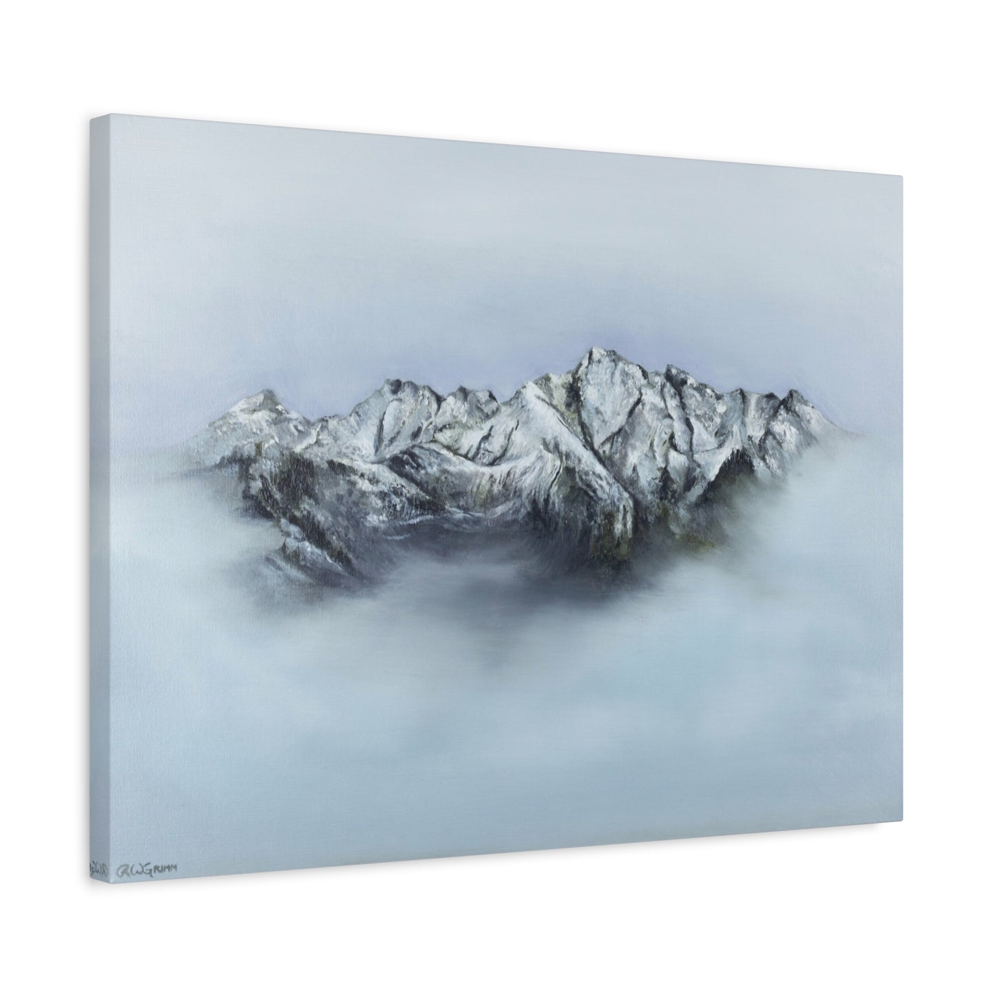 Canvas Art Print of "Mountain Peaks in Mist" by Rochelle W. Grimm - Nature Decor, Home Office Decoration, Gift for Nature Lovers, Minimalist Wall Art