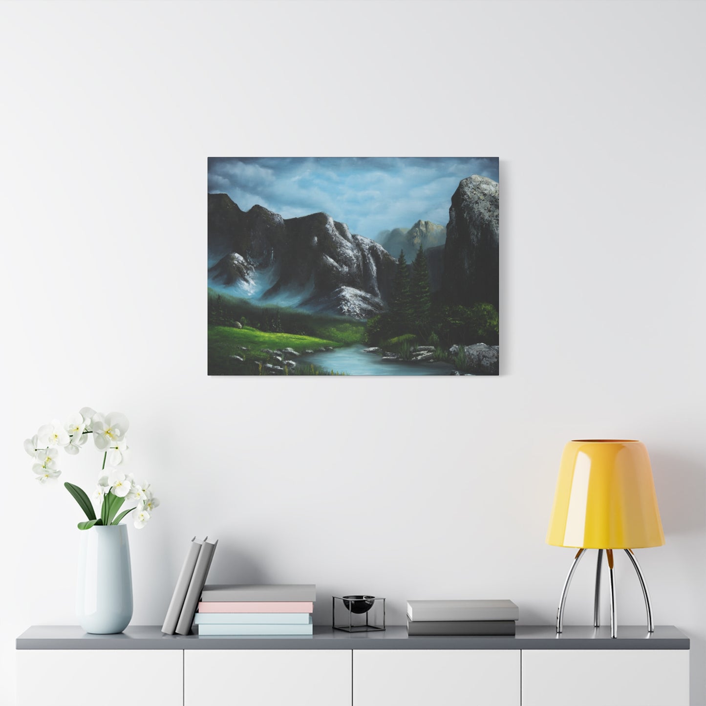 Canvas Art Print of "Mountain Escape" by Rochelle W. Grimm. - Serene Landscape Canvas Art, Wall Decor, Nature Print, Gift for Nature Lovers, Home Decor, Office Artwork