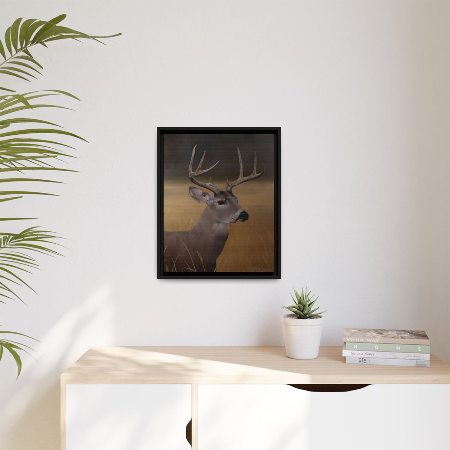 Framed Canvas Art Print of Whitetail Deer by Rochelle W. Grimm - Rustic Deer Wall Art, Nature Decor, Framed Canvas Print, Gift for Hunters, Wildlife Art, Home Decoration