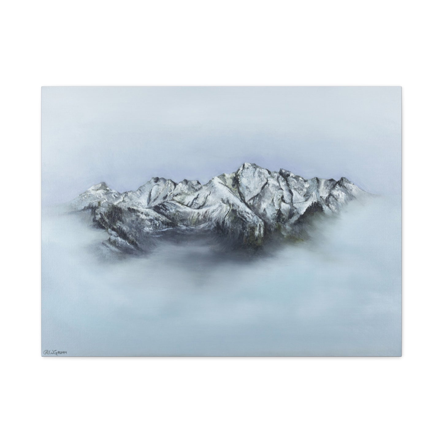 Canvas Art Print of "Mountain Peaks in Mist" by Rochelle W. Grimm - Nature Decor, Home Office Decoration, Gift for Nature Lovers, Minimalist Wall Art