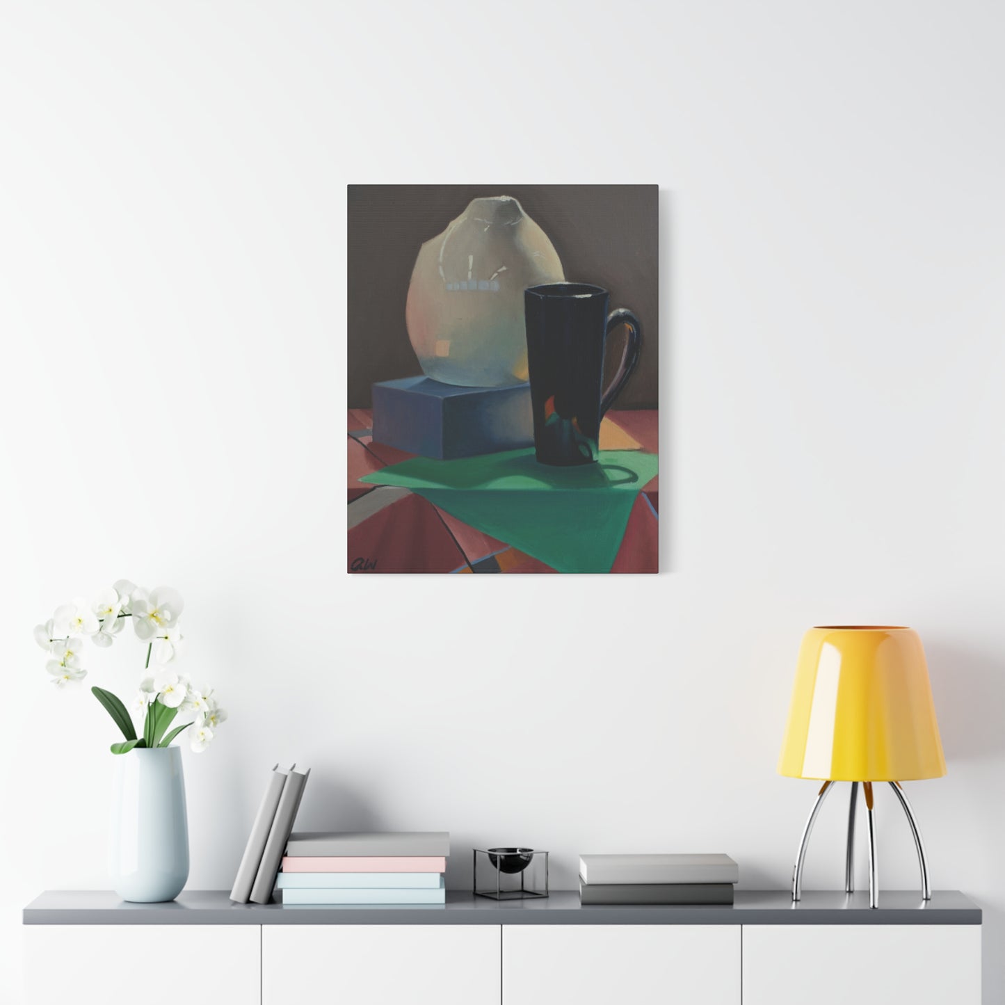 Canvas Art Print of "Kitchen" by Rochelle W. Grimm. - Still Life, Mug, Pitcher, Stretched Canvas Art Print, Modern Home Decor, Wall Art, Gift for Art Lovers, Unique Artwork, Contemporary Styling