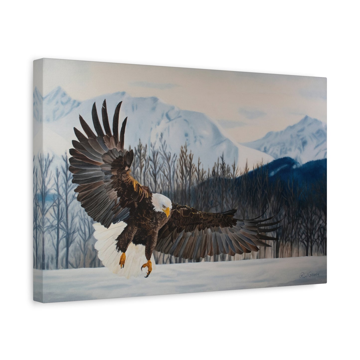 Canvas Art Print of "Bald Eagle" by Rochelle W. Grimm. - Eagle Canvas Wall Art, Nature Decor, Wildlife Painting, Home Decoration, Gift for Bird Lovers