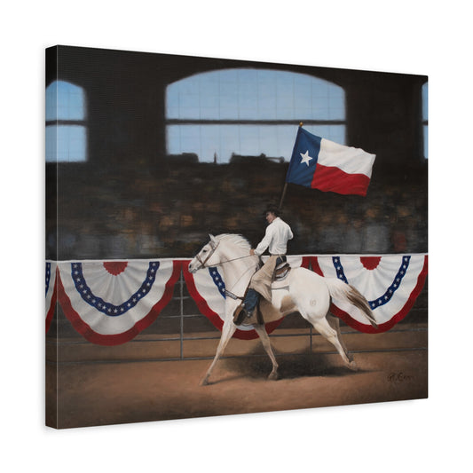 Canvas Art Print of "Texas" by Rochelle W. Grimm. - Texas Flag Rodeo Art Print, Wall Decor, Country Home Decoration, Equestrian Gift, Americana Artwork, Patriotic Canvas