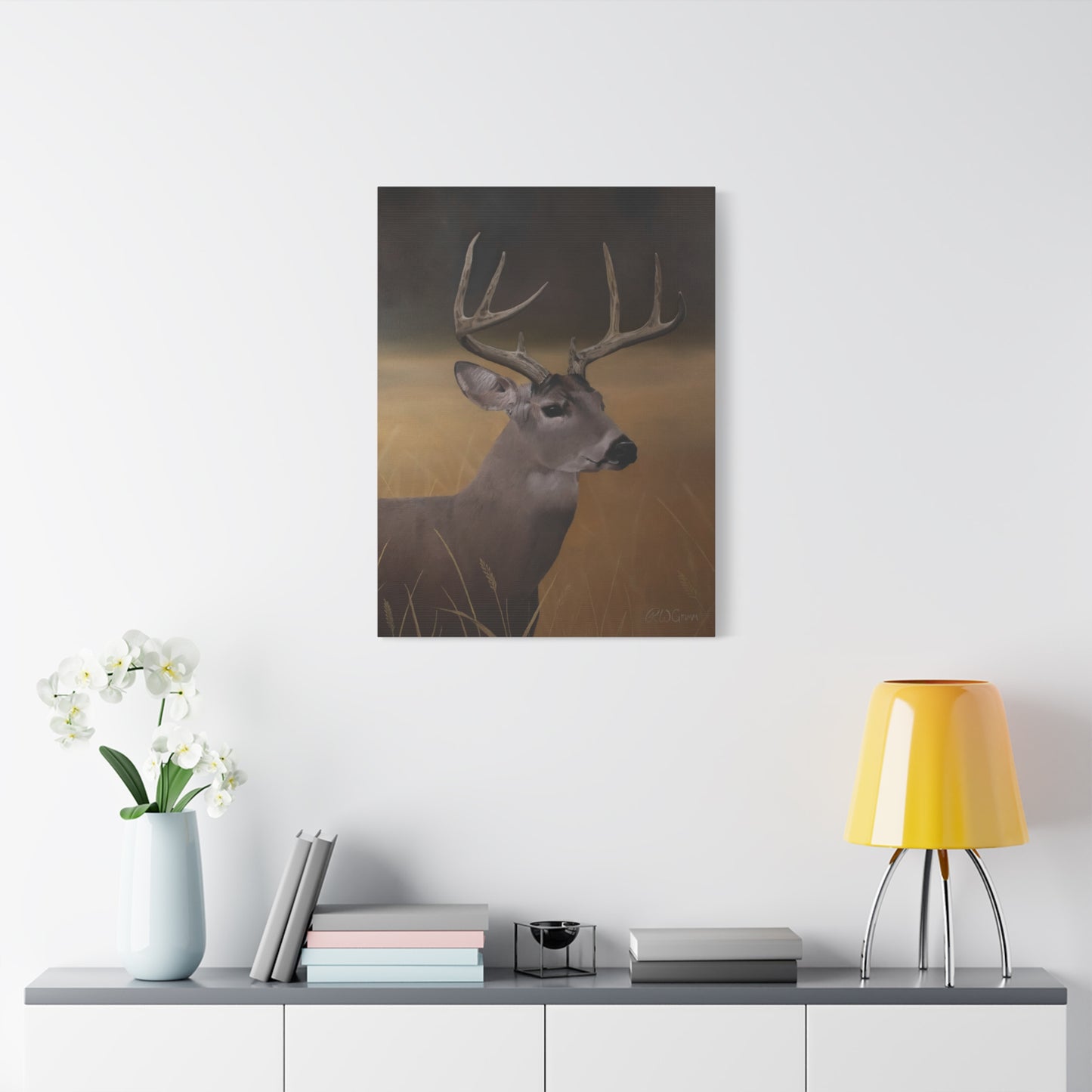 Canvas Art Print of "Whitetail Buck" by Rochelle W. Grimm. - Elegant Deer Canvas Wall Art, Nature Home Decor, Rustic Farmhouse Style, Great for Living Room or Cabin