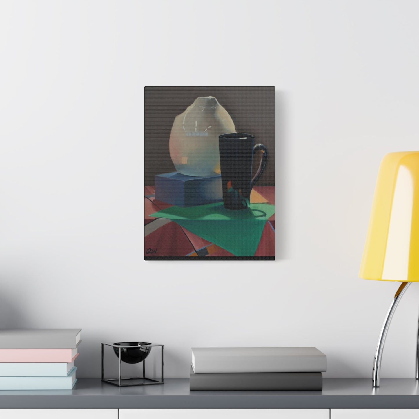 Canvas Art Print of "Kitchen" by Rochelle W. Grimm. - Still Life, Mug, Pitcher, Stretched Canvas Art Print, Modern Home Decor, Wall Art, Gift for Art Lovers, Unique Artwork, Contemporary Styling