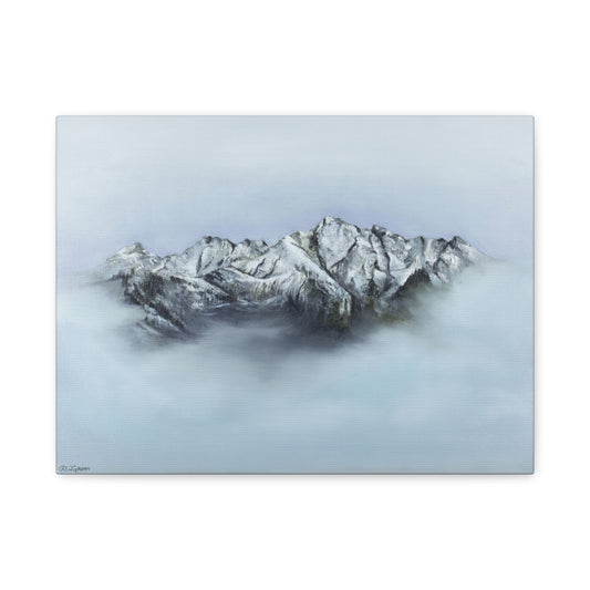 Canvas Art Print of "Mountain Peaks in Mist" by Rochelle W. Grimm - Nature Decor, Home Office Decoration, Gift for Nature Lovers, Minimalist Wall Art
