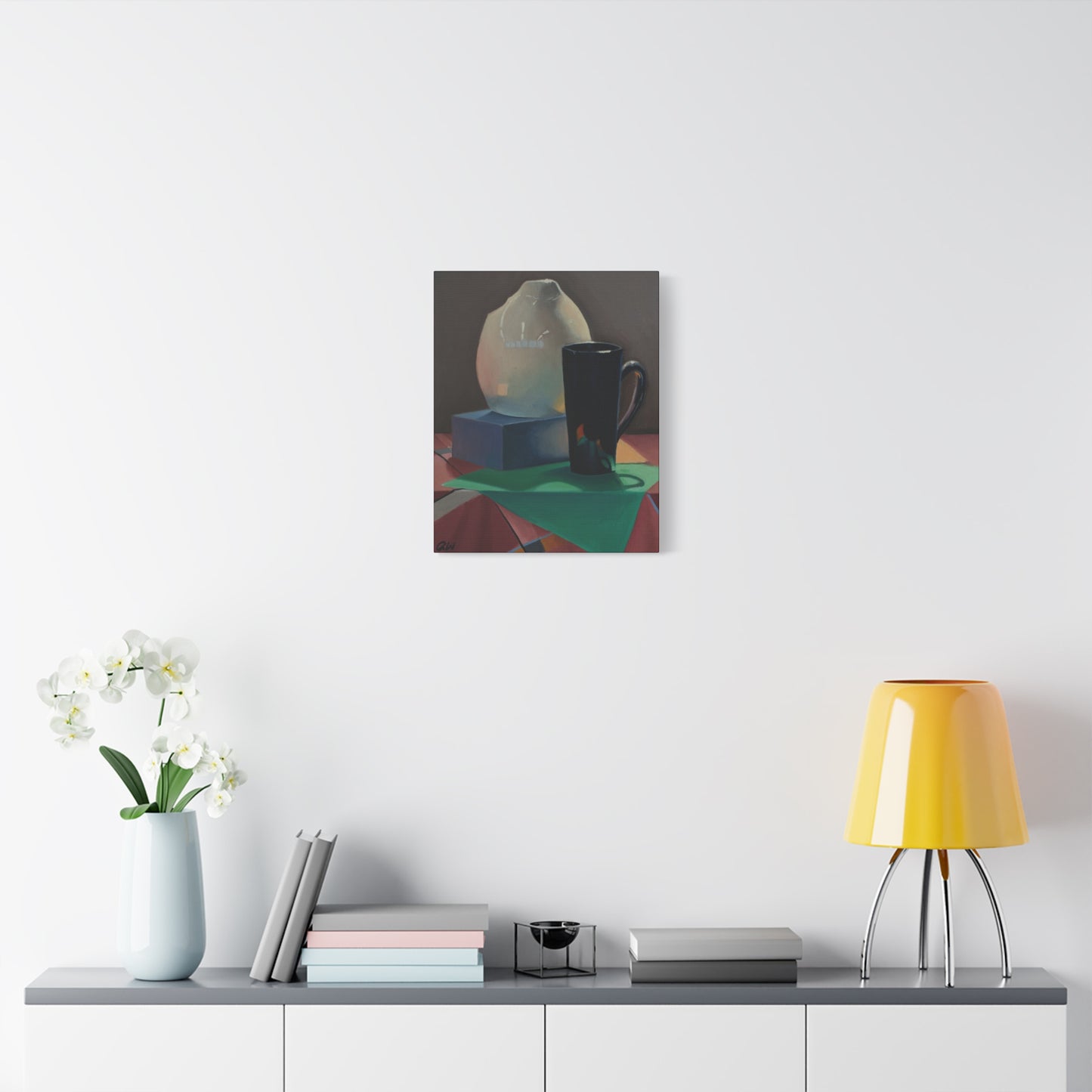 Canvas Art Print of "Kitchen" by Rochelle W. Grimm. - Still Life, Mug, Pitcher, Stretched Canvas Art Print, Modern Home Decor, Wall Art, Gift for Art Lovers, Unique Artwork, Contemporary Styling