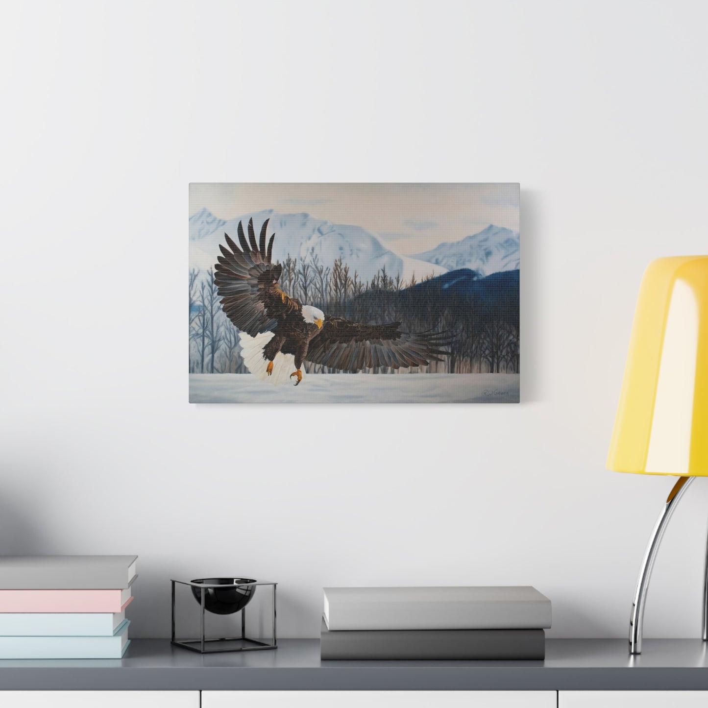 Canvas Art Print of "Bald Eagle" by Rochelle W. Grimm. - Eagle Canvas Wall Art, Nature Decor, Wildlife Painting, Home Decoration, Gift for Bird Lovers