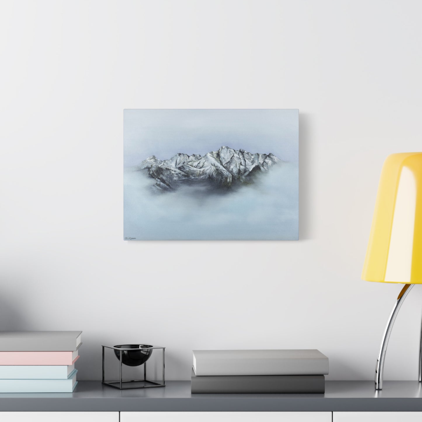 Canvas Art Print of "Mountain Peaks in Mist" by Rochelle W. Grimm - Nature Decor, Home Office Decoration, Gift for Nature Lovers, Minimalist Wall Art