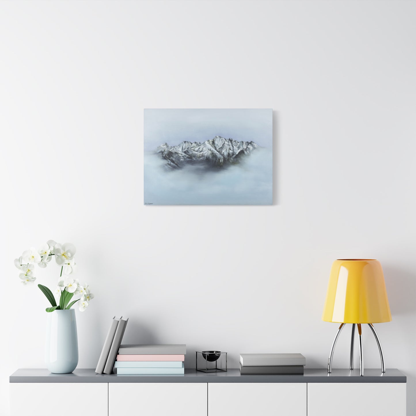 Canvas Art Print of "Mountain Peaks in Mist" by Rochelle W. Grimm - Nature Decor, Home Office Decoration, Gift for Nature Lovers, Minimalist Wall Art