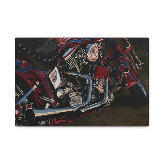 Canvas Art Print of "Motorcycle Sunset" by Rochelle W. Grimm. - Biker Art Canvas Print, Motorcycle Wall Decor, Vintage Bike Artwork, Gift for Motorcycle Enthusiasts, Home Garage Decoration, Harley Art, Harley Davidson Art, Harley Davidson