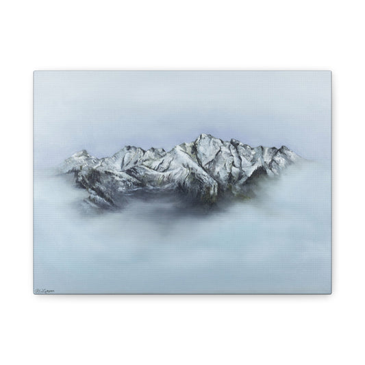Canvas Art Print of "Mountain Peaks in Mist" by Rochelle W. Grimm - Nature Decor, Home Office Decoration, Gift for Nature Lovers, Minimalist Wall Art