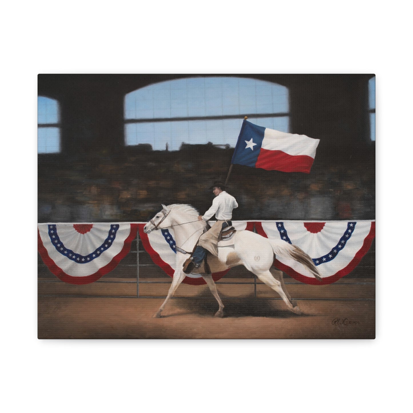 Canvas Art Print of "Texas" by Rochelle W. Grimm. - Texas Flag Rodeo Art Print, Wall Decor, Country Home Decoration, Equestrian Gift, Americana Artwork, Patriotic Canvas