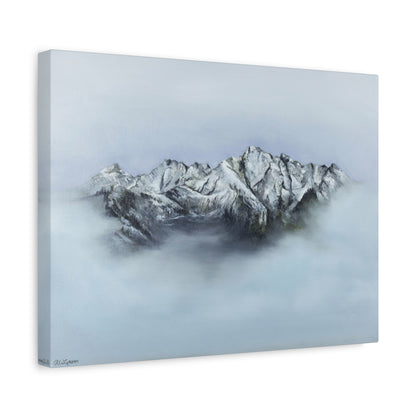 Canvas Art Print of "Mountain Peaks in Mist" by Rochelle W. Grimm - Nature Decor, Home Office Decoration, Gift for Nature Lovers, Minimalist Wall Art
