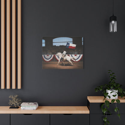 Canvas Art Print of "Texas" by Rochelle W. Grimm. - Texas Flag Rodeo Art Print, Wall Decor, Country Home Decoration, Equestrian Gift, Americana Artwork, Patriotic Canvas