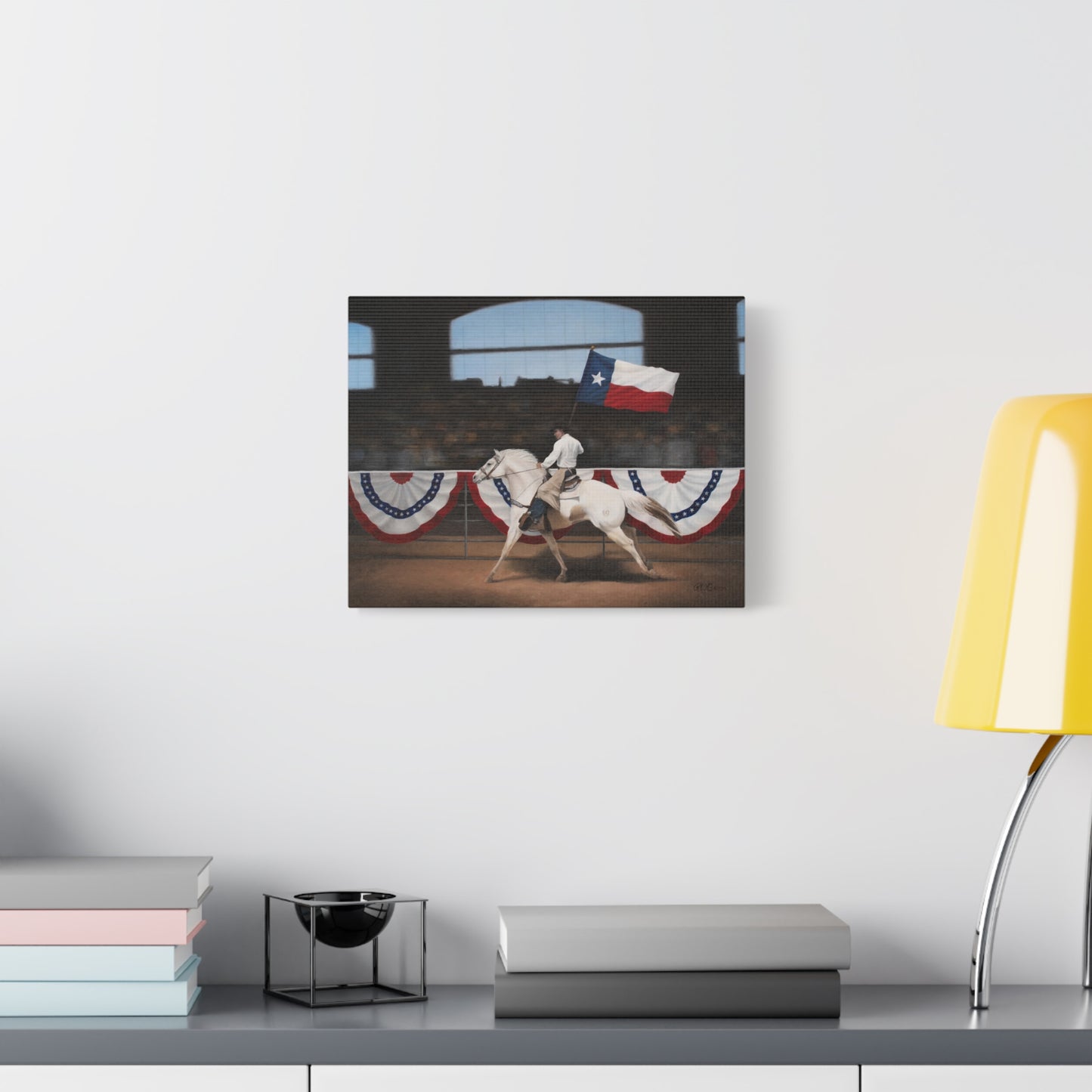 Canvas Art Print of "Texas" by Rochelle W. Grimm. - Texas Flag Rodeo Art Print, Wall Decor, Country Home Decoration, Equestrian Gift, Americana Artwork, Patriotic Canvas