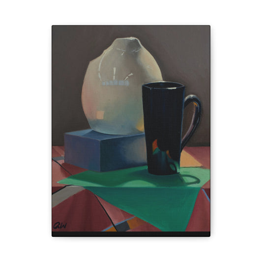 Canvas Art Print of "Kitchen" by Rochelle W. Grimm. - Still Life, Mug, Pitcher, Stretched Canvas Art Print, Modern Home Decor, Wall Art, Gift for Art Lovers, Unique Artwork, Contemporary Styling