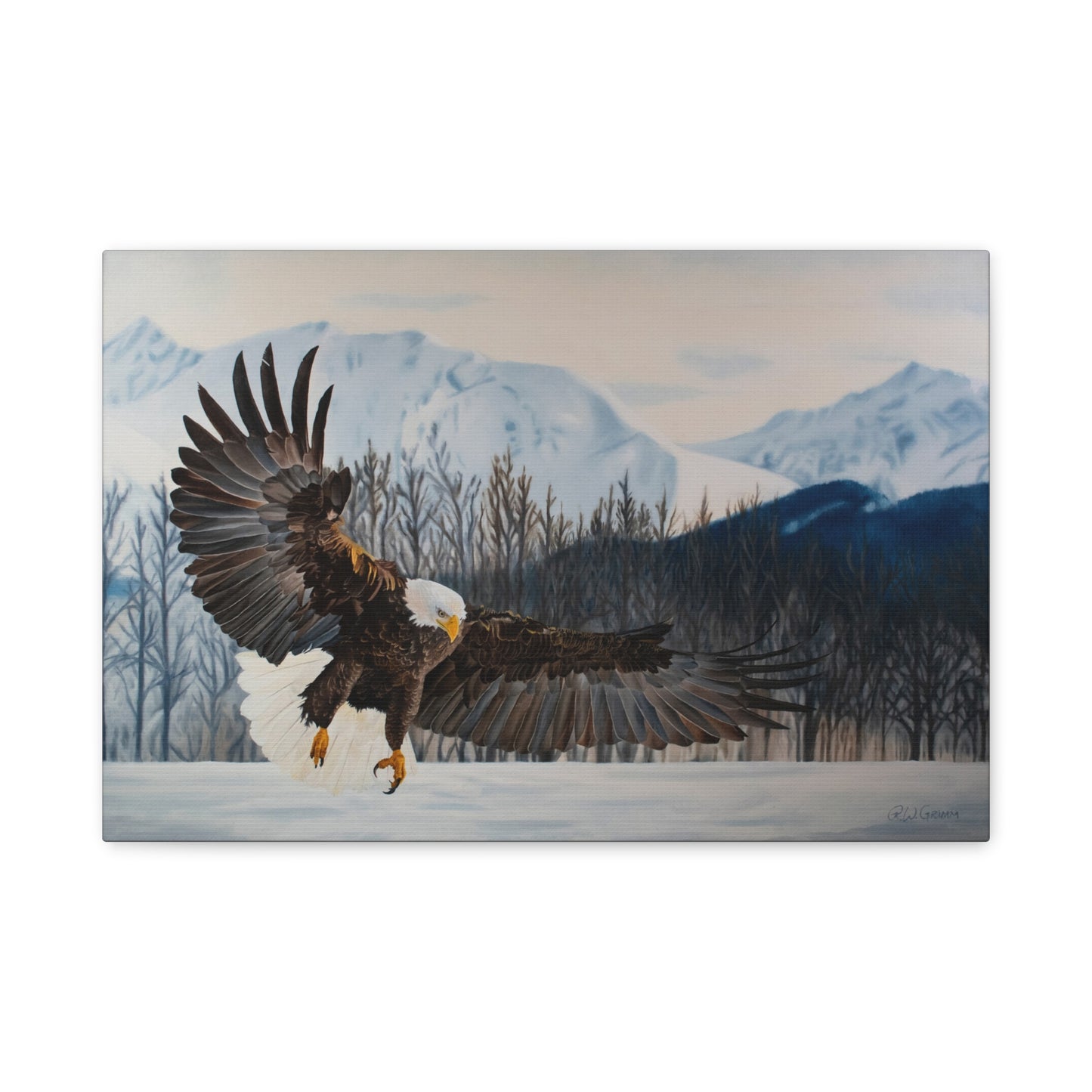 Canvas Art Print of "Bald Eagle" by Rochelle W. Grimm. - Eagle Canvas Wall Art, Nature Decor, Wildlife Painting, Home Decoration, Gift for Bird Lovers