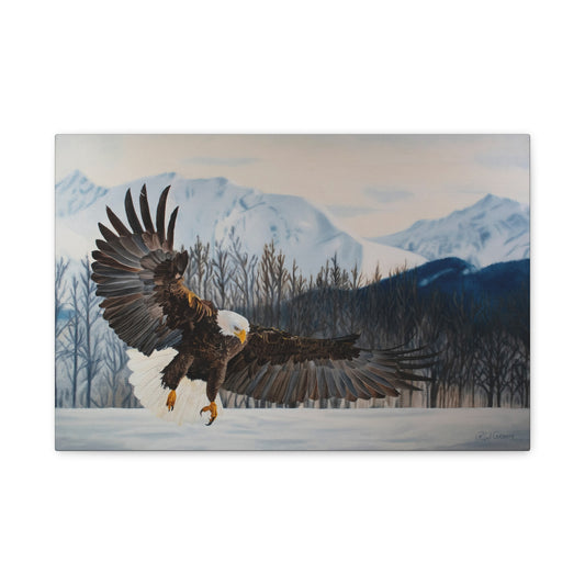 Canvas Art Print of "Bald Eagle" by Rochelle W. Grimm. - Eagle Canvas Wall Art, Nature Decor, Wildlife Painting, Home Decoration, Gift for Bird Lovers