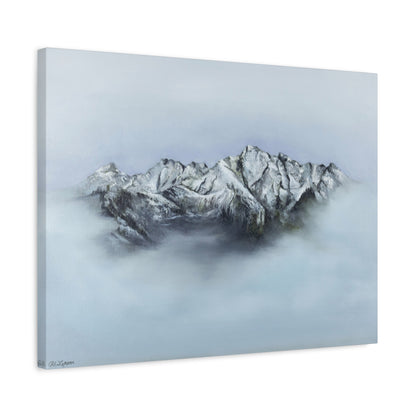 Canvas Art Print of "Mountain Peaks in Mist" by Rochelle W. Grimm - Nature Decor, Home Office Decoration, Gift for Nature Lovers, Minimalist Wall Art