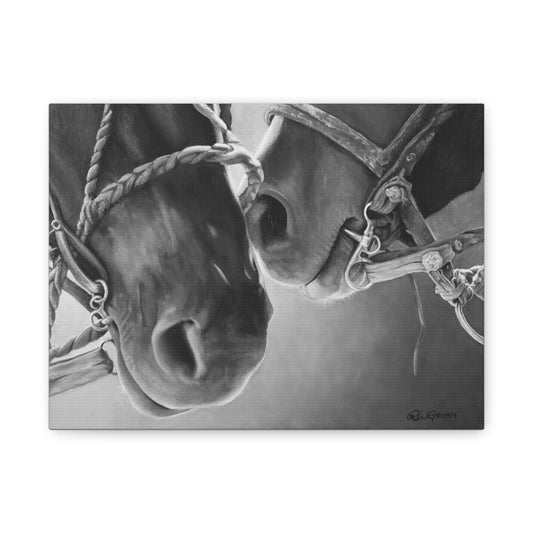 Canvas Art Print of "Horse Noses" by Rochelle W. Grimm. - Artistic Horse Canvas Print, Equine Wall Art, Horse Lovers Gift, Black and White Decor, Animal Artwork