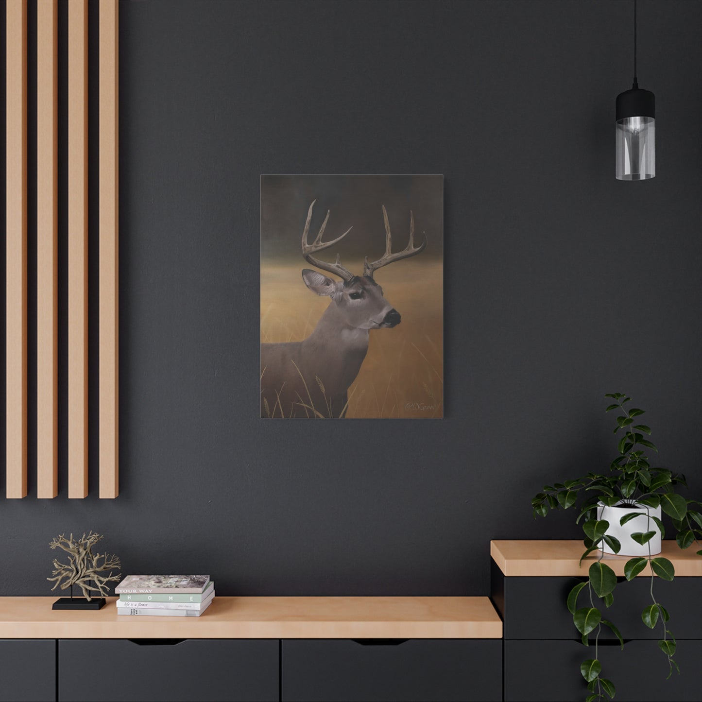 Canvas Art Print of "Whitetail Buck" by Rochelle W. Grimm. - Elegant Deer Canvas Wall Art, Nature Home Decor, Rustic Farmhouse Style, Great for Living Room or Cabin