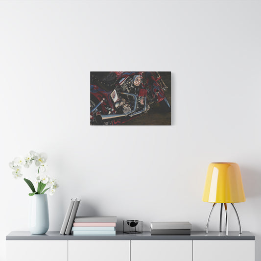 Canvas Art Print of "Motorcycle Sunset" by Rochelle W. Grimm. - Biker Art Canvas Print, Motorcycle Wall Decor, Vintage Bike Artwork, Gift for Motorcycle Enthusiasts, Home Garage Decoration, Harley Art, Harley Davidson Art, Harley Davidson