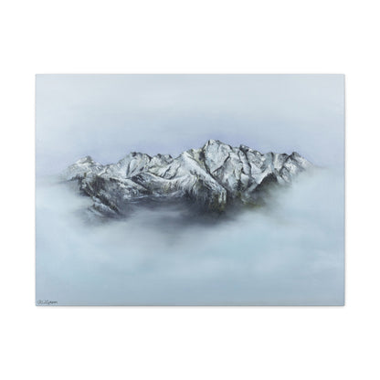 Canvas Art Print of "Mountain Peaks in Mist" by Rochelle W. Grimm - Nature Decor, Home Office Decoration, Gift for Nature Lovers, Minimalist Wall Art