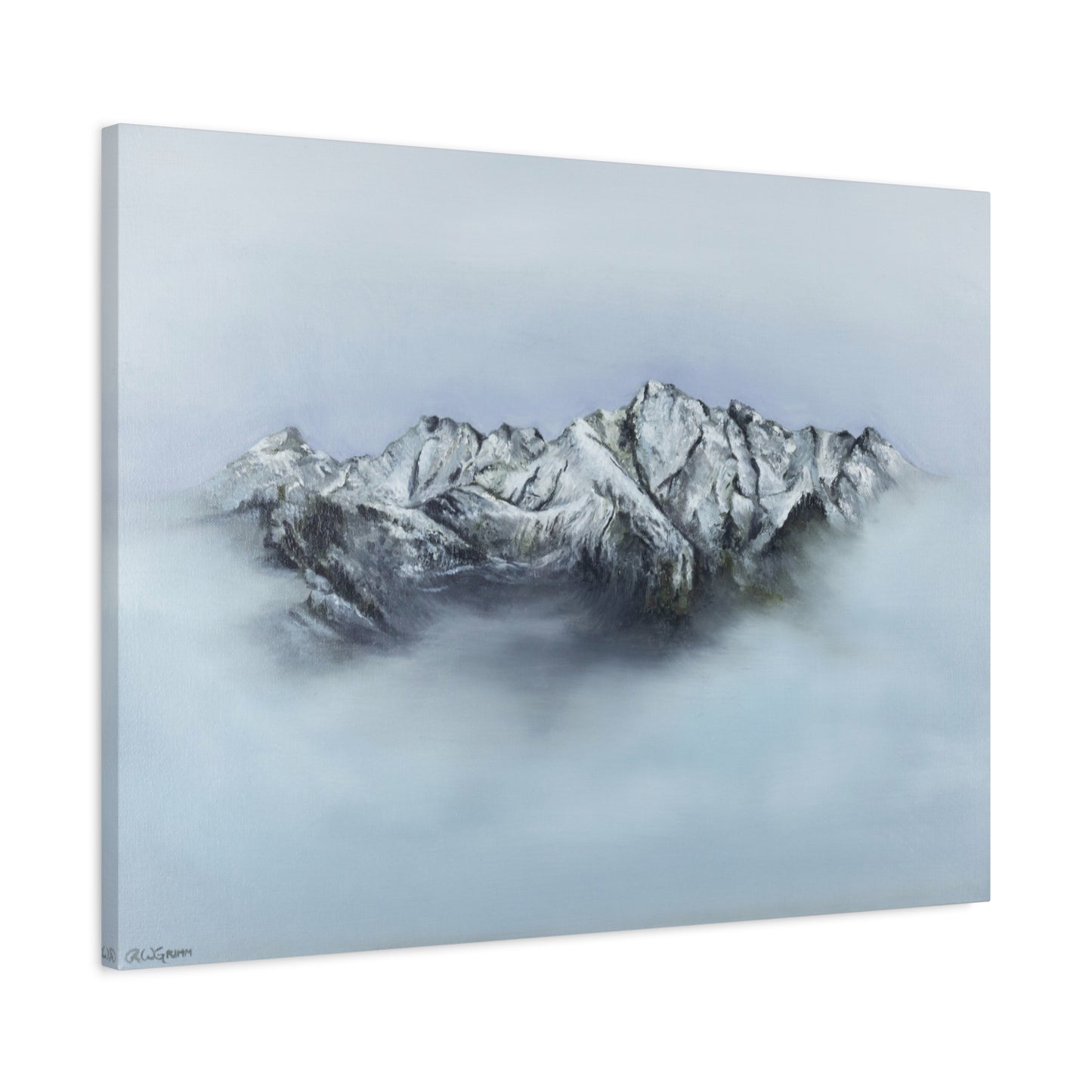 Canvas Art Print of "Mountain Peaks in Mist" by Rochelle W. Grimm - Nature Decor, Home Office Decoration, Gift for Nature Lovers, Minimalist Wall Art