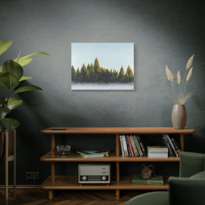 Canvas Art Print of "Pines in the Fog" by Rochelle W. Grimm. - Misty Pine Forest, Nature Enthusiast Wall Art