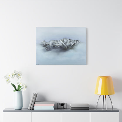 Canvas Art Print of "Mountain Peaks in Mist" by Rochelle W. Grimm - Nature Decor, Home Office Decoration, Gift for Nature Lovers, Minimalist Wall Art